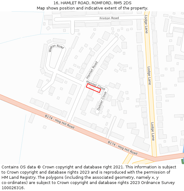16, HAMLET ROAD, ROMFORD, RM5 2DS: Location map and indicative extent of plot