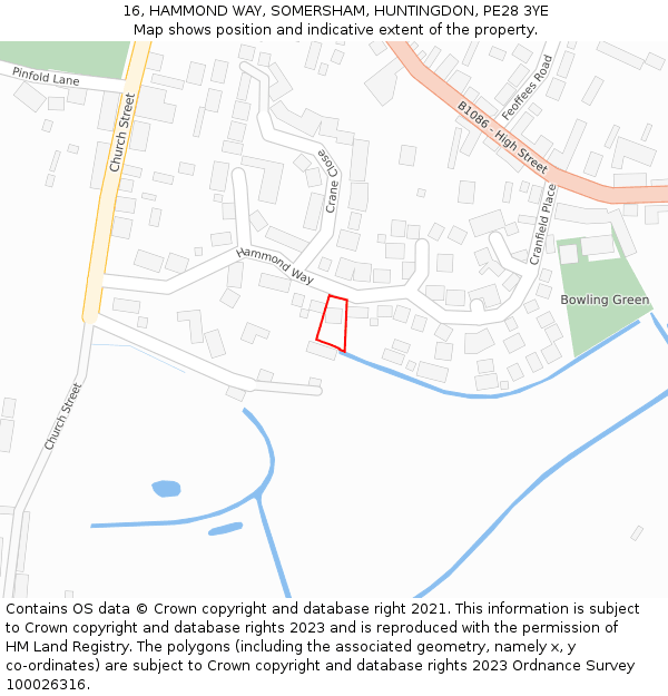 16, HAMMOND WAY, SOMERSHAM, HUNTINGDON, PE28 3YE: Location map and indicative extent of plot