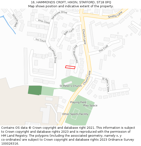 16, HAMMONDS CROFT, HIXON, STAFFORD, ST18 0PQ: Location map and indicative extent of plot