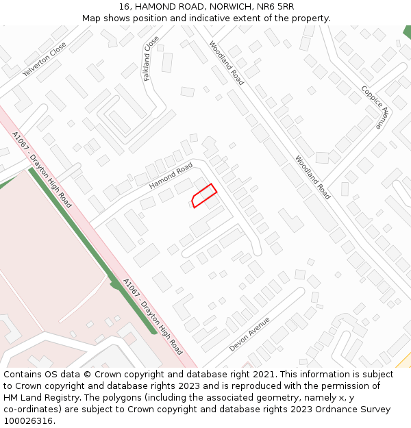 16, HAMOND ROAD, NORWICH, NR6 5RR: Location map and indicative extent of plot