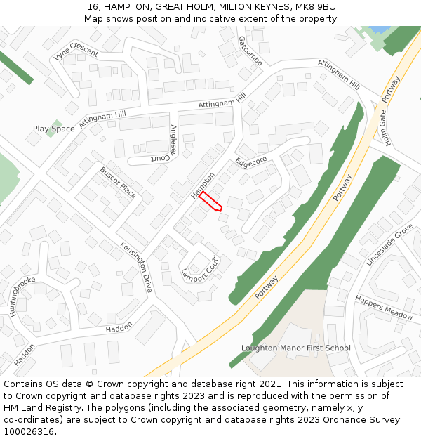 16, HAMPTON, GREAT HOLM, MILTON KEYNES, MK8 9BU: Location map and indicative extent of plot