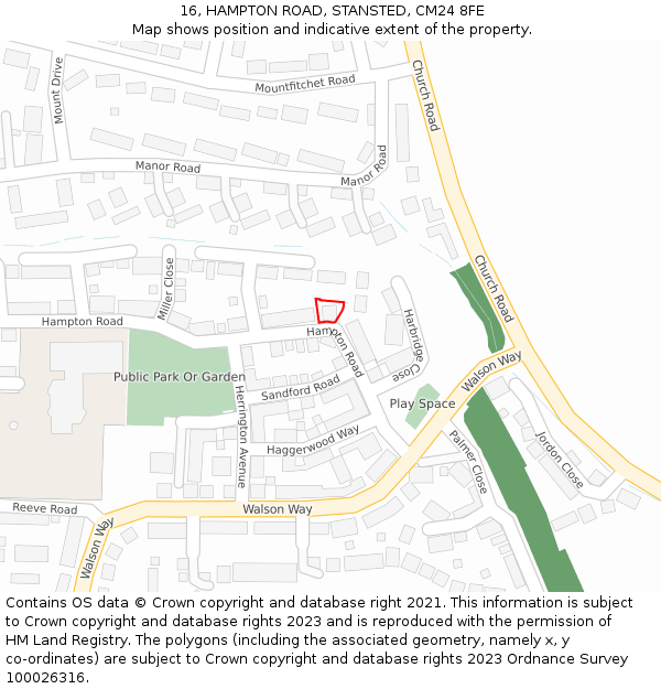 16, HAMPTON ROAD, STANSTED, CM24 8FE: Location map and indicative extent of plot