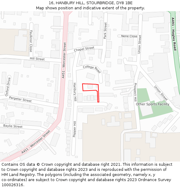 16, HANBURY HILL, STOURBRIDGE, DY8 1BE: Location map and indicative extent of plot