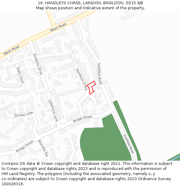 16, HANDLEYS CHASE, LAINDON, BASILDON, SS15 4JB: Location map and indicative extent of plot