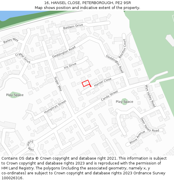 16, HANSEL CLOSE, PETERBOROUGH, PE2 9SR: Location map and indicative extent of plot