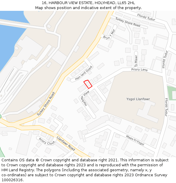 16, HARBOUR VIEW ESTATE, HOLYHEAD, LL65 2HL: Location map and indicative extent of plot