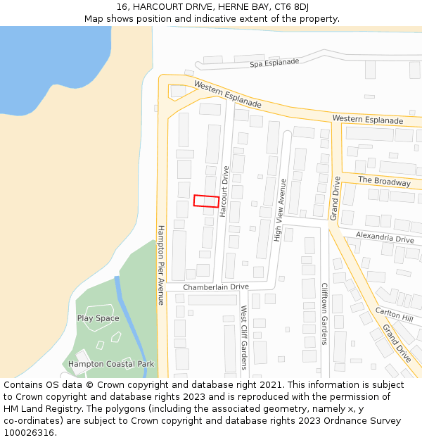 16, HARCOURT DRIVE, HERNE BAY, CT6 8DJ: Location map and indicative extent of plot