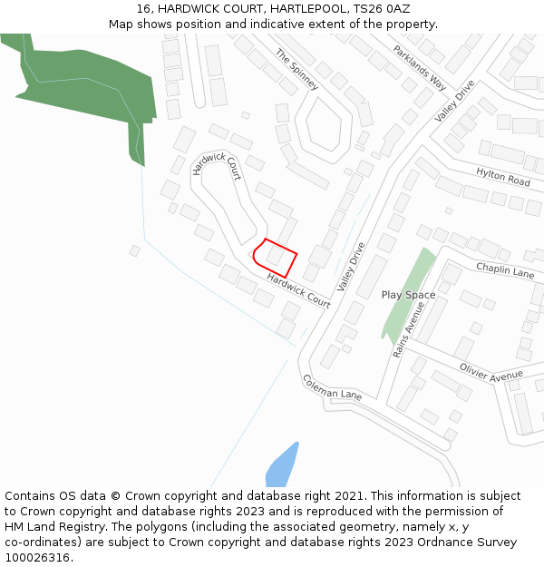 16, HARDWICK COURT, HARTLEPOOL, TS26 0AZ: Location map and indicative extent of plot