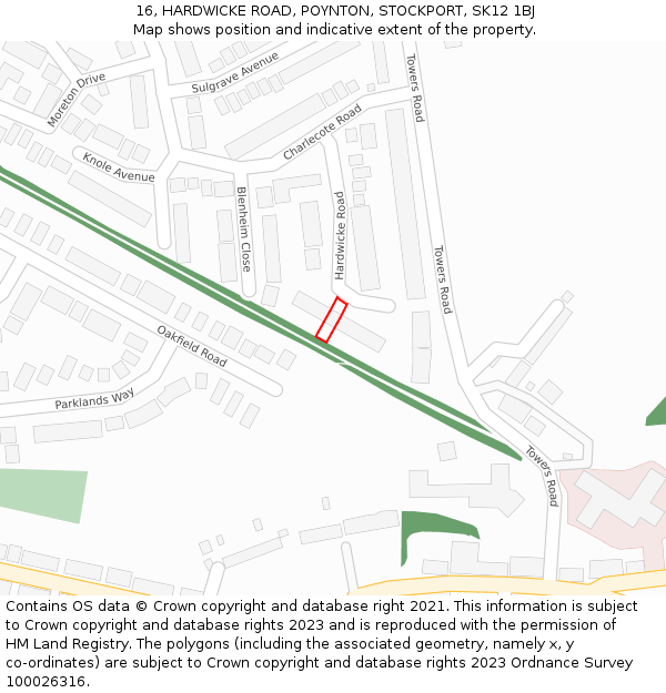 16, HARDWICKE ROAD, POYNTON, STOCKPORT, SK12 1BJ: Location map and indicative extent of plot