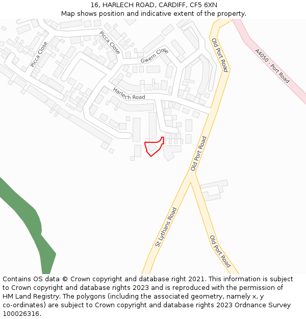 16, HARLECH ROAD, CARDIFF, CF5 6XN: Location map and indicative extent of plot