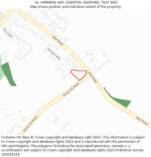 16, HARMERS WAY, EGERTON, ASHFORD, TN27 9DN: Location map and indicative extent of plot