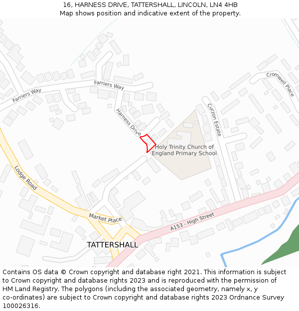 16, HARNESS DRIVE, TATTERSHALL, LINCOLN, LN4 4HB: Location map and indicative extent of plot