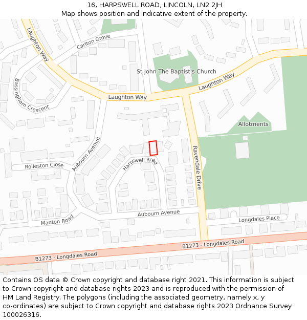 16, HARPSWELL ROAD, LINCOLN, LN2 2JH: Location map and indicative extent of plot