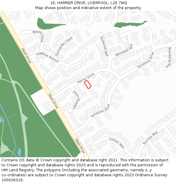 16, HARRIER DRIVE, LIVERPOOL, L26 7WQ: Location map and indicative extent of plot