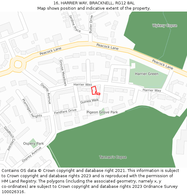 16, HARRIER WAY, BRACKNELL, RG12 8AL: Location map and indicative extent of plot