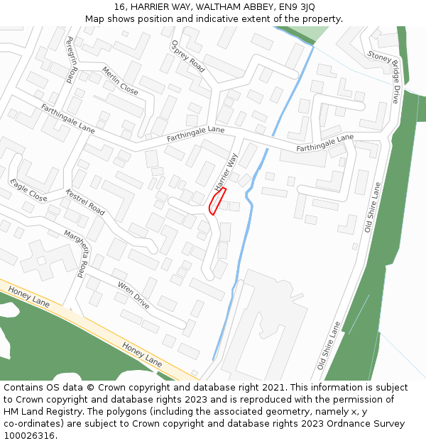 16, HARRIER WAY, WALTHAM ABBEY, EN9 3JQ: Location map and indicative extent of plot