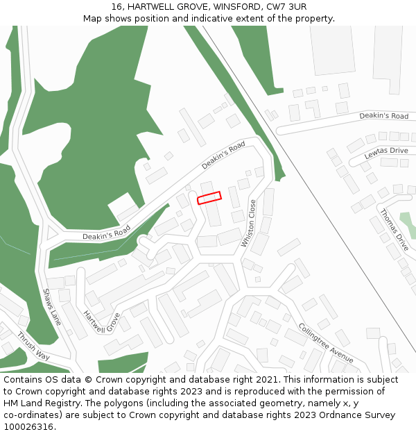 16, HARTWELL GROVE, WINSFORD, CW7 3UR: Location map and indicative extent of plot