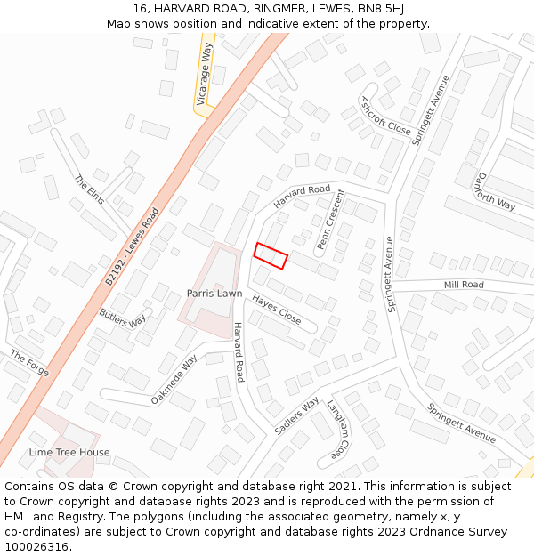 16, HARVARD ROAD, RINGMER, LEWES, BN8 5HJ: Location map and indicative extent of plot