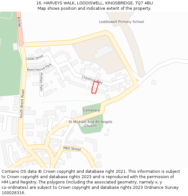 16, HARVEYS WALK, LODDISWELL, KINGSBRIDGE, TQ7 4BU: Location map and indicative extent of plot