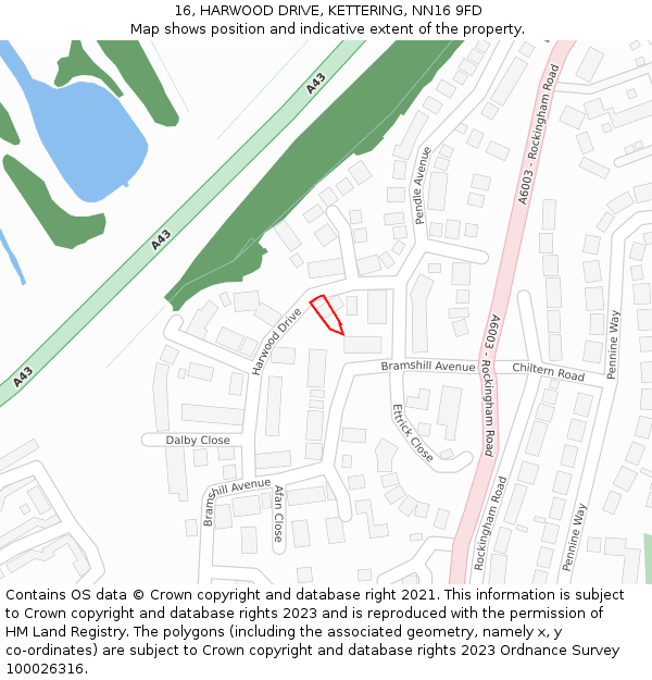 16, HARWOOD DRIVE, KETTERING, NN16 9FD: Location map and indicative extent of plot