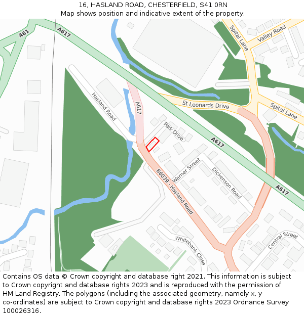 16, HASLAND ROAD, CHESTERFIELD, S41 0RN: Location map and indicative extent of plot