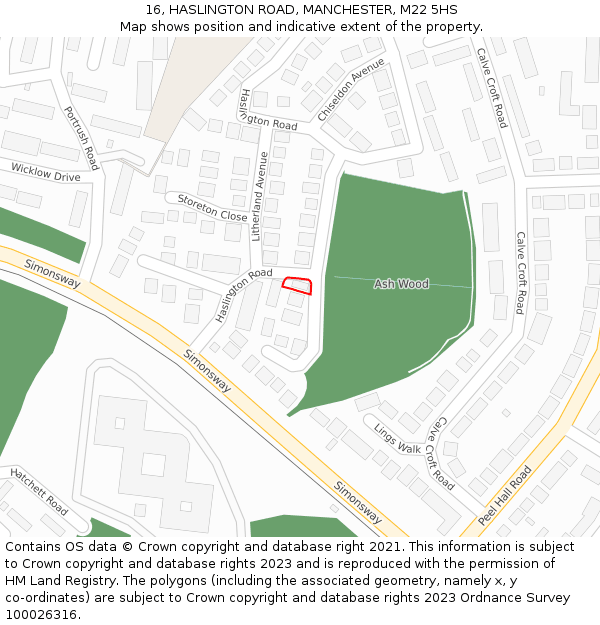 16, HASLINGTON ROAD, MANCHESTER, M22 5HS: Location map and indicative extent of plot