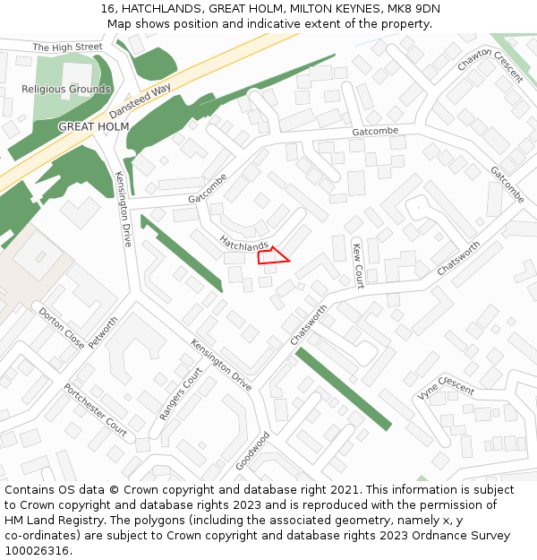 16, HATCHLANDS, GREAT HOLM, MILTON KEYNES, MK8 9DN: Location map and indicative extent of plot