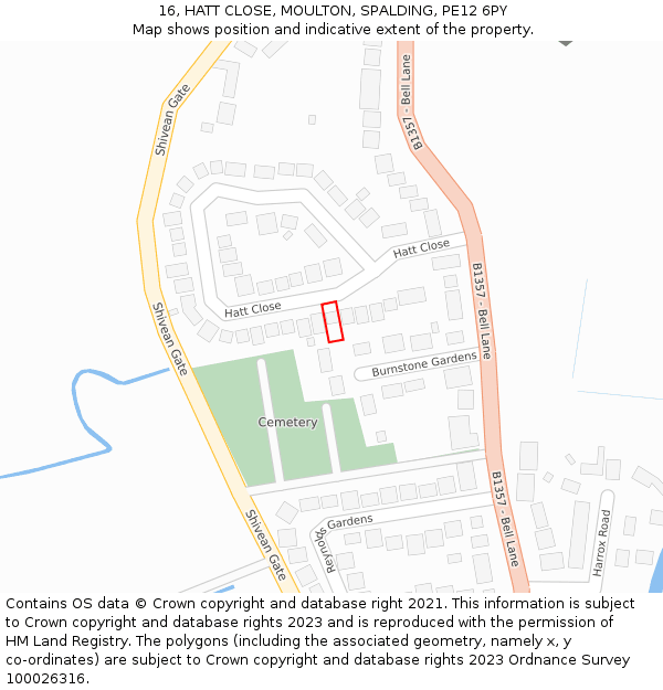 16, HATT CLOSE, MOULTON, SPALDING, PE12 6PY: Location map and indicative extent of plot