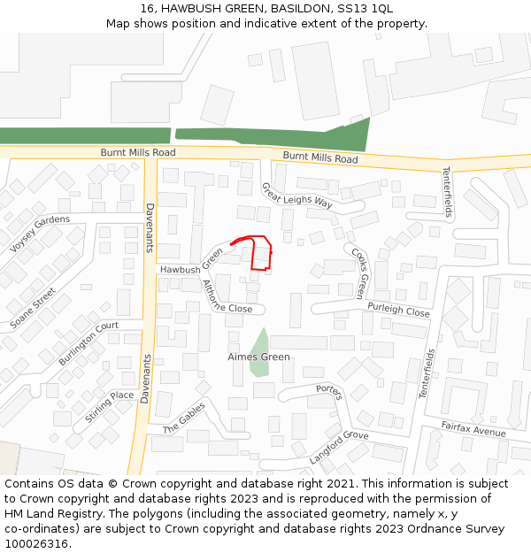 16, HAWBUSH GREEN, BASILDON, SS13 1QL: Location map and indicative extent of plot