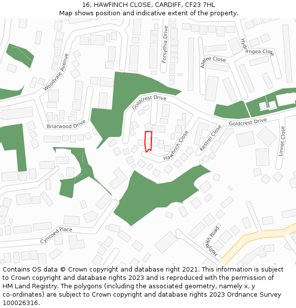 16, HAWFINCH CLOSE, CARDIFF, CF23 7HL: Location map and indicative extent of plot