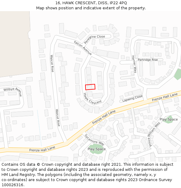 16, HAWK CRESCENT, DISS, IP22 4PQ: Location map and indicative extent of plot