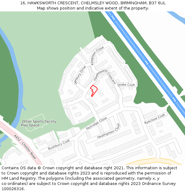 16, HAWKSWORTH CRESCENT, CHELMSLEY WOOD, BIRMINGHAM, B37 6UL: Location map and indicative extent of plot