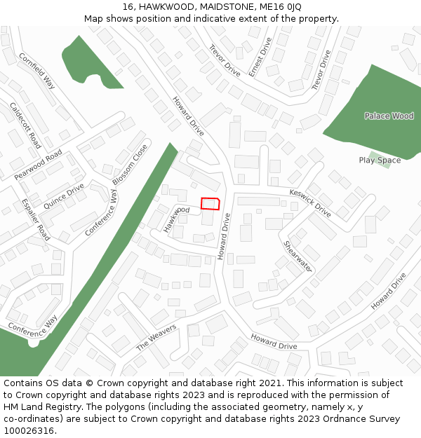 16, HAWKWOOD, MAIDSTONE, ME16 0JQ: Location map and indicative extent of plot