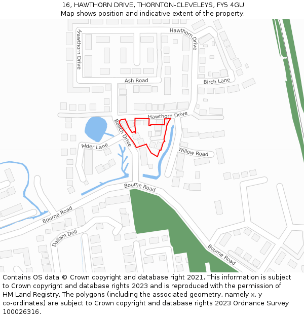 16, HAWTHORN DRIVE, THORNTON-CLEVELEYS, FY5 4GU: Location map and indicative extent of plot