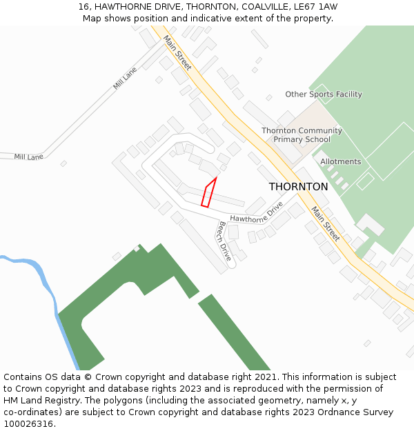 16, HAWTHORNE DRIVE, THORNTON, COALVILLE, LE67 1AW: Location map and indicative extent of plot