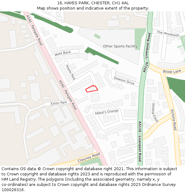 16, HAYES PARK, CHESTER, CH1 4AL: Location map and indicative extent of plot