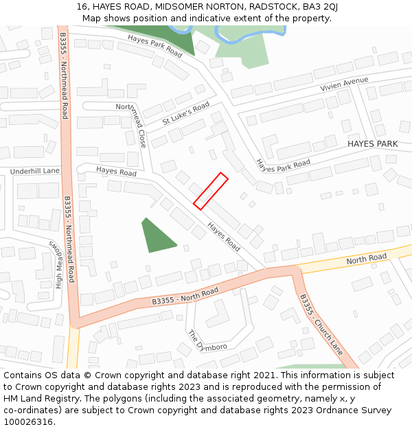 16, HAYES ROAD, MIDSOMER NORTON, RADSTOCK, BA3 2QJ: Location map and indicative extent of plot