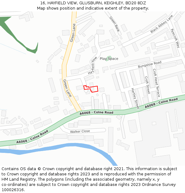 16, HAYFIELD VIEW, GLUSBURN, KEIGHLEY, BD20 8DZ: Location map and indicative extent of plot