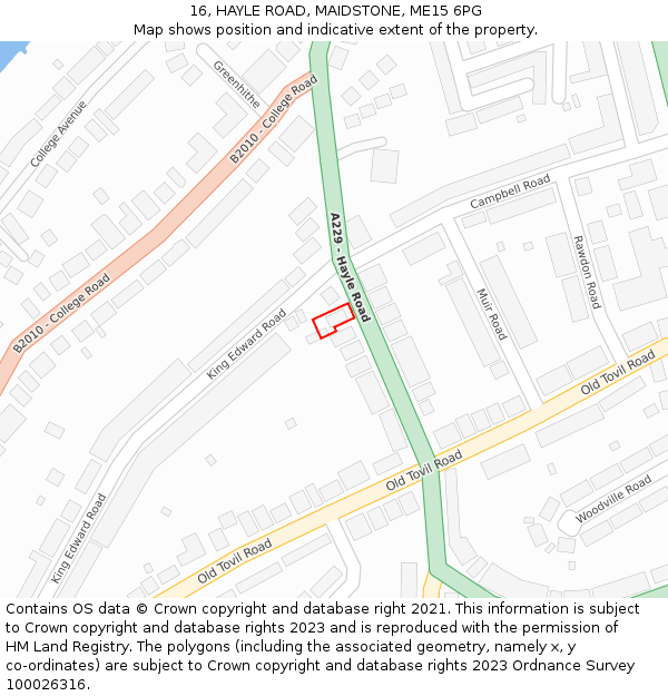 16, HAYLE ROAD, MAIDSTONE, ME15 6PG: Location map and indicative extent of plot