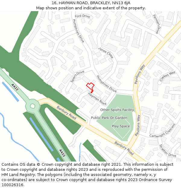 16, HAYMAN ROAD, BRACKLEY, NN13 6JA: Location map and indicative extent of plot