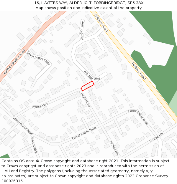 16, HAYTERS WAY, ALDERHOLT, FORDINGBRIDGE, SP6 3AX: Location map and indicative extent of plot