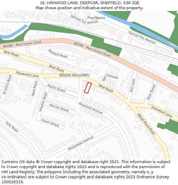 16, HAYWOOD LANE, DEEPCAR, SHEFFIELD, S36 2QE: Location map and indicative extent of plot