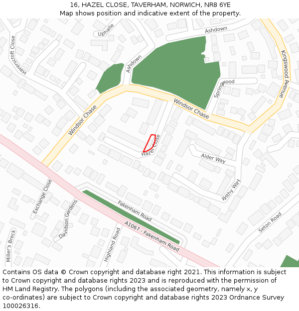 16, HAZEL CLOSE, TAVERHAM, NORWICH, NR8 6YE: Location map and indicative extent of plot