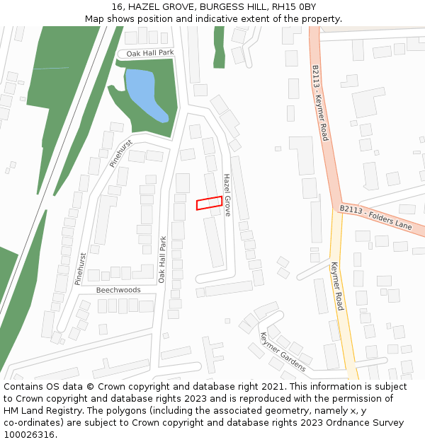 16, HAZEL GROVE, BURGESS HILL, RH15 0BY: Location map and indicative extent of plot