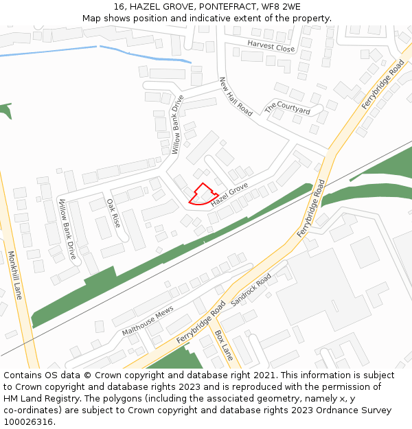 16, HAZEL GROVE, PONTEFRACT, WF8 2WE: Location map and indicative extent of plot