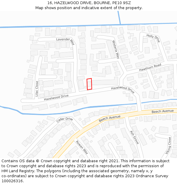 16, HAZELWOOD DRIVE, BOURNE, PE10 9SZ: Location map and indicative extent of plot