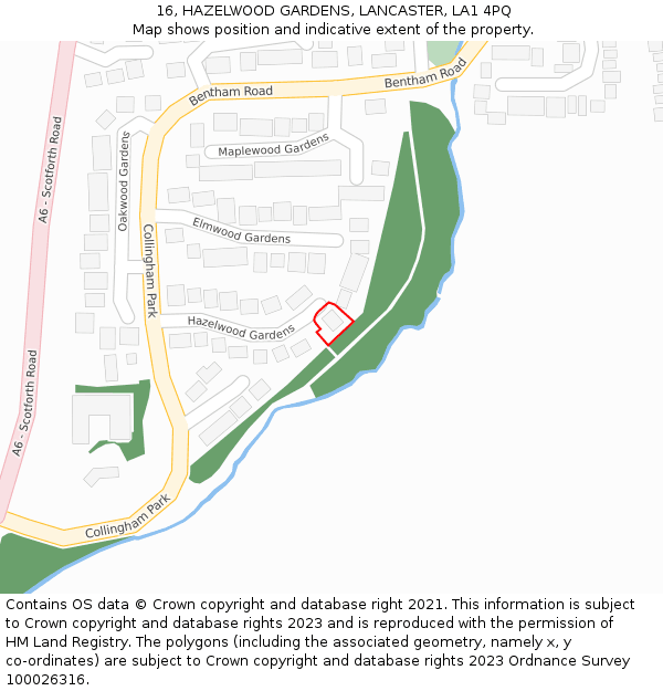 16, HAZELWOOD GARDENS, LANCASTER, LA1 4PQ: Location map and indicative extent of plot