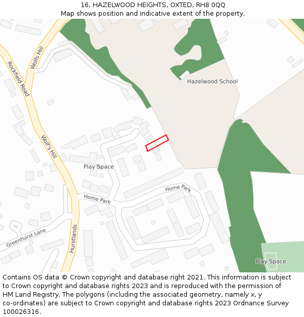 16, HAZELWOOD HEIGHTS, OXTED, RH8 0QQ: Location map and indicative extent of plot