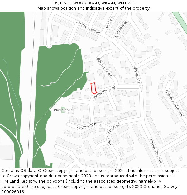 16, HAZELWOOD ROAD, WIGAN, WN1 2PE: Location map and indicative extent of plot