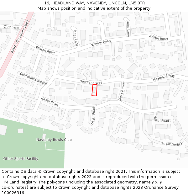 16, HEADLAND WAY, NAVENBY, LINCOLN, LN5 0TR: Location map and indicative extent of plot